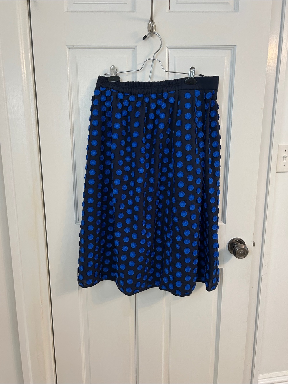 J. Crew Navy Skirt with Royal Blue Polka Dots